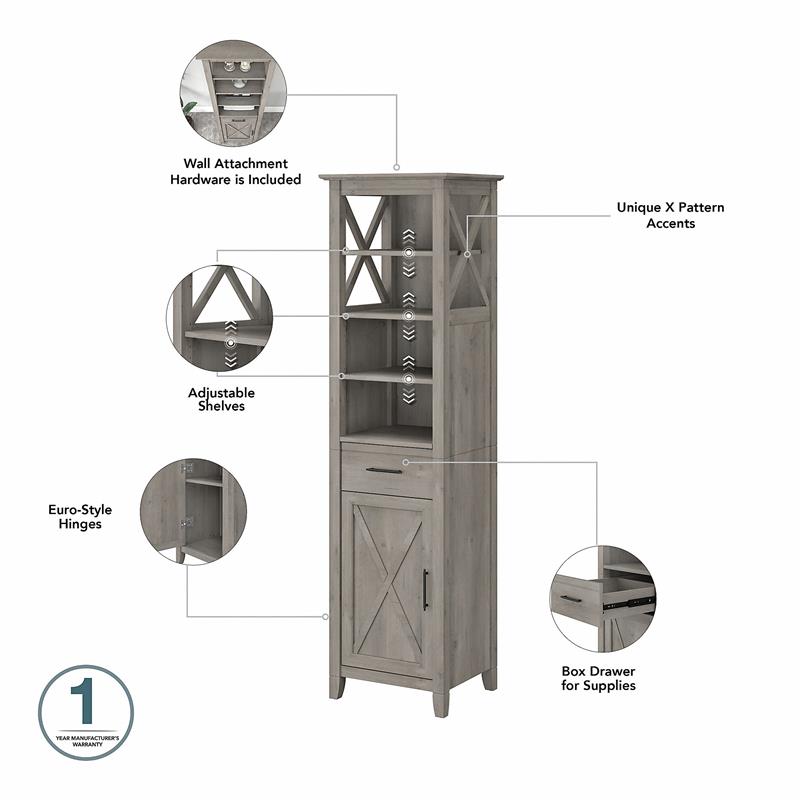 Key West Tall Bathroom Storage Cabinet in Driftwood Gray - Engineered Wood