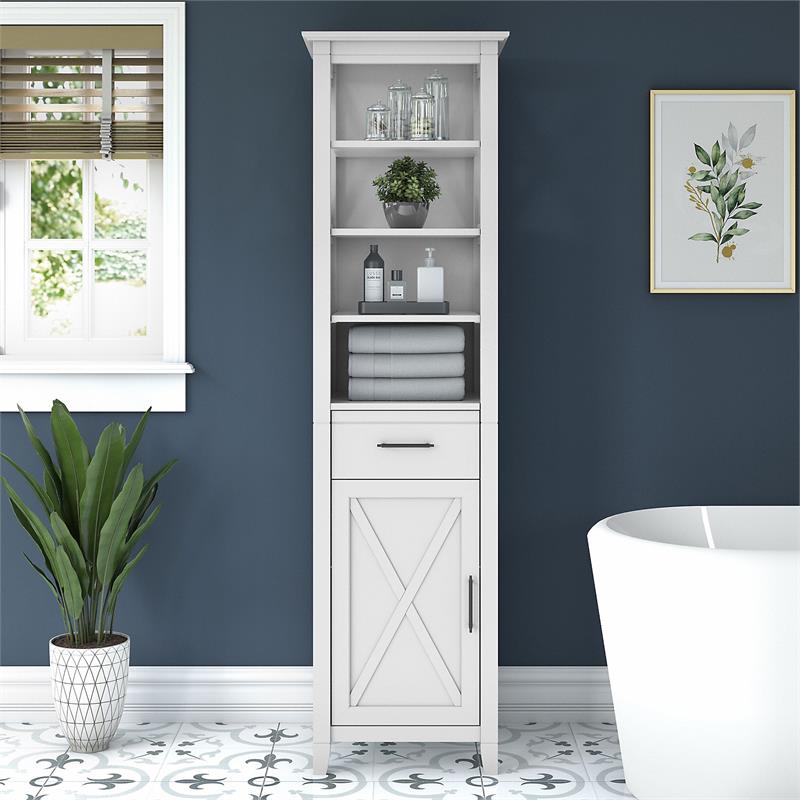 Key West Tall Bathroom Storage Cabinet in White Ash - Engineered Wood