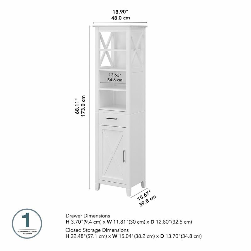 Key West Tall Bathroom Storage Cabinet in White Ash - Engineered Wood