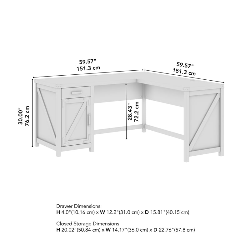Bush Furniture Knoxville 60W L Shaped Desk with Storage Cabinet in Cottage White