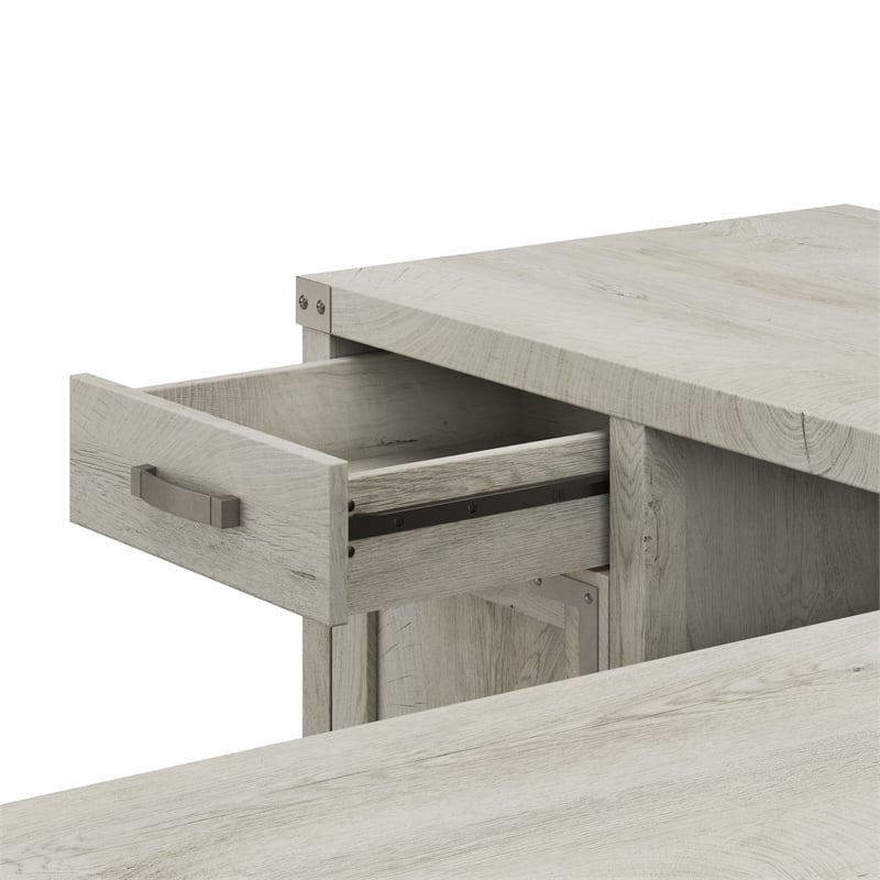 Bush Furniture Knoxville 60W L Shaped Desk with Storage Cabinet in Cottage White