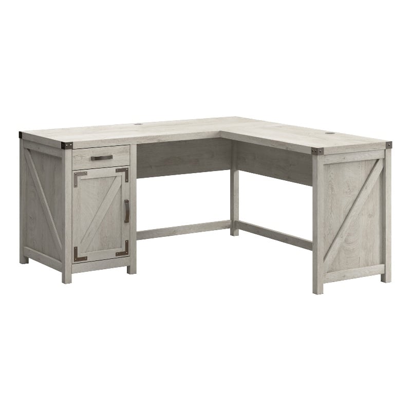 Bush Furniture Knoxville 60W L Shaped Desk with Storage Cabinet in Cottage White