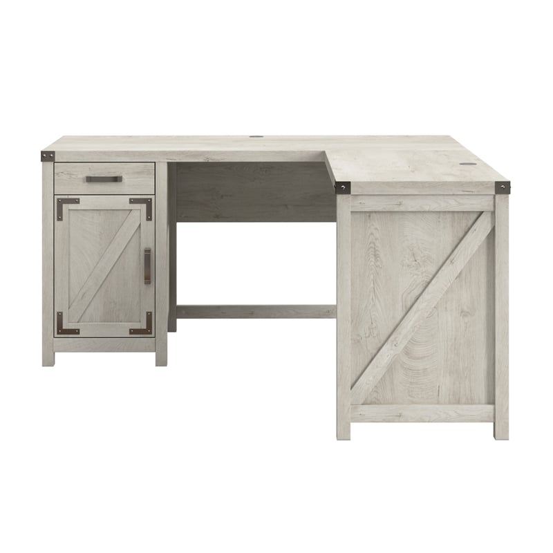 Bush Furniture Knoxville 60W L Shaped Desk with Storage Cabinet in Cottage White