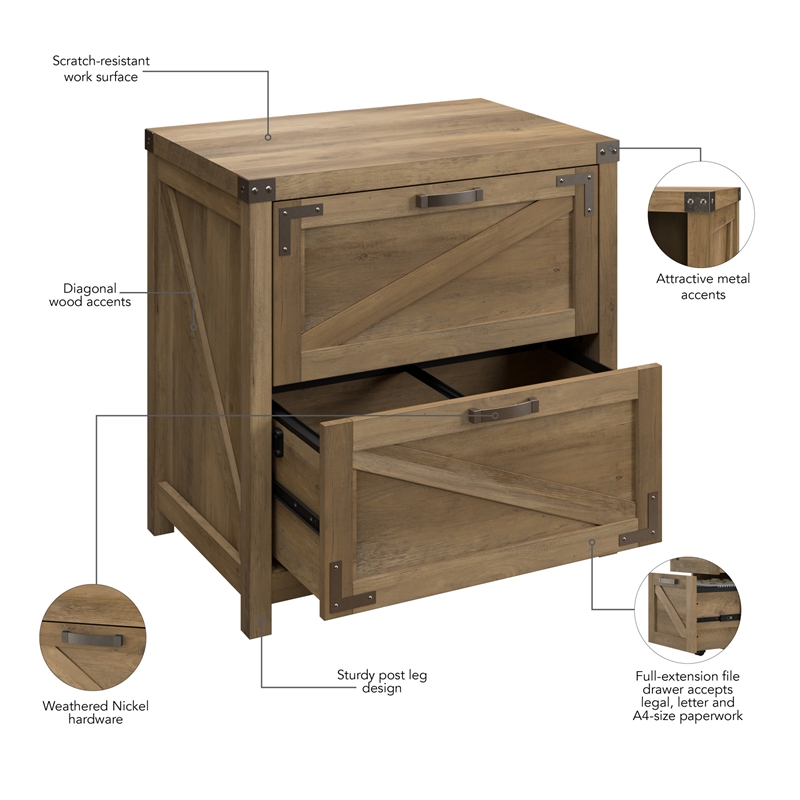 Bush Furniture Knoxville 2 Drawer Lateral File Cabinet in Reclaimed Pine