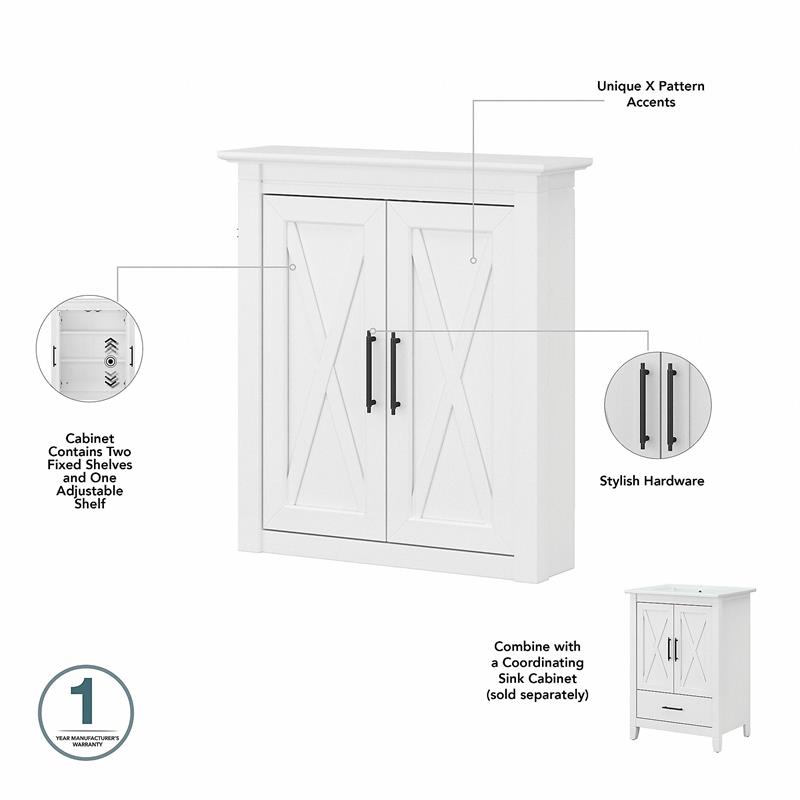 Key West Bathroom Wall Cabinet with Doors in White Ash - Engineered Wood