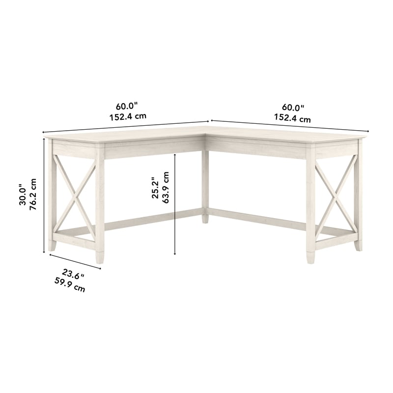 Key West 60W L Shaped Desk in Linen White Oak - Engineered Wood