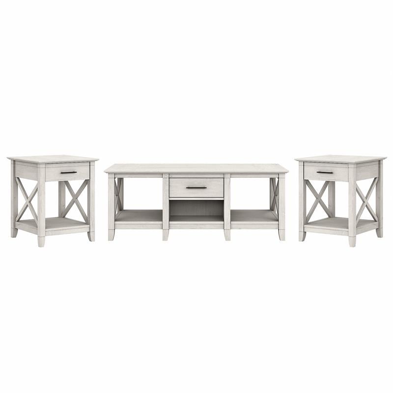 Key West Coffee Table with Set of 2 End Tables in Linen White