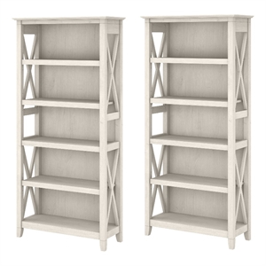 Key West 5 Shelf Bookcase Set of 2 in Linen White Oak - Engineered Wood