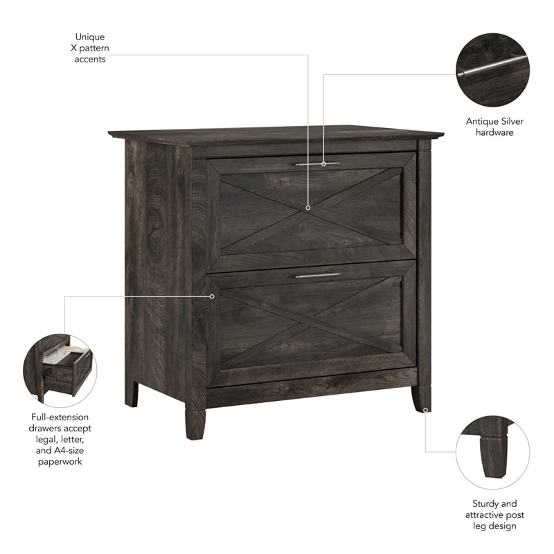 Key West 2 Drawer Lateral File Cabinet in Dark Gray Hickory - Engineered Wood