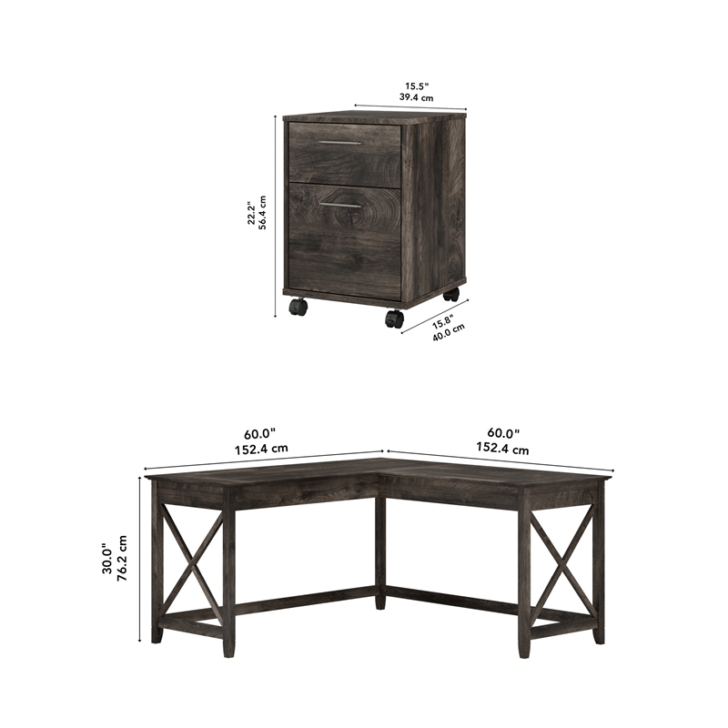 Key West L Shaped Desk with Lateral File Cabinet in Dark Gray - Engineered Wood