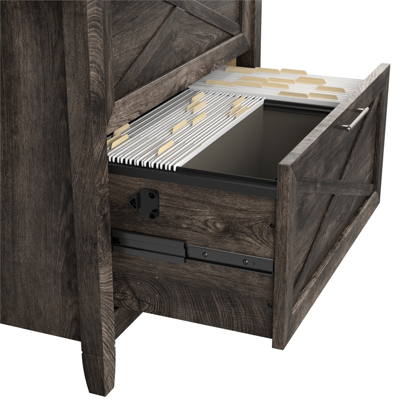 Key West L Shaped Desk with Lateral File Cabinet in Dark Gray - Engineered Wood