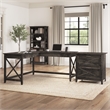 Key West L Shaped Desk with Lateral File Cabinet in Dark Gray - Engineered Wood