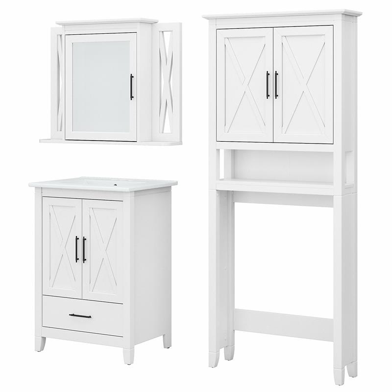 Bush Key West Engineered Wood Bathroom Vanity Set with Space Saver in White Ash