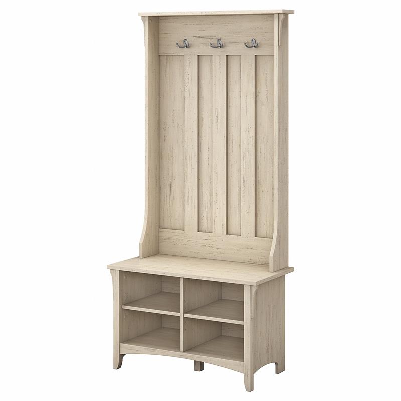 Salinas Hall Tree with Shoe Storage Bench in Antique White - Engineered ...