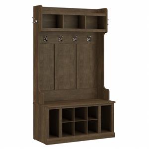 Woodland 40W Hall Tree and Shoe Bench w/ Shelves in Ash Brown - Engineered Wood