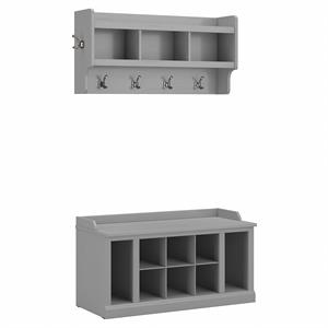 Woodland 40W Shoe Bench w/ Shelves and Coat Rack in Gray - Engineered Wood