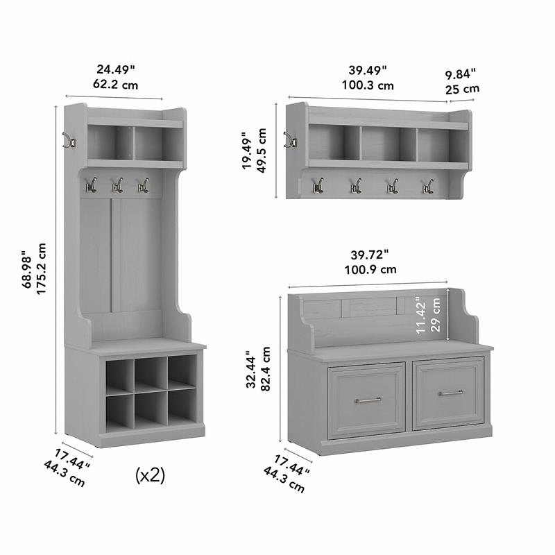 Woodland Full Entryway Storage Set with Doors in Cape Cod Gray - Engineered Wood