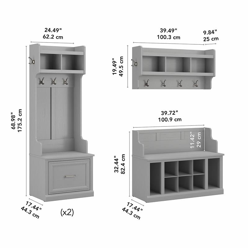 Woodland Full Entryway Storage Set w/ Drawers in Cape Cod Gray - Engineered Wood