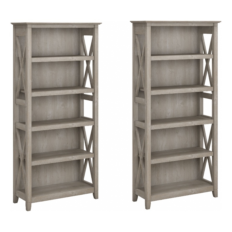 Key West 5 Shelf Bookcase Set in Washed Gray - Engineered Wood