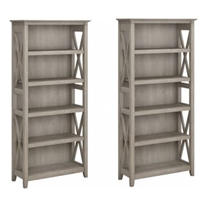 Key West 5 Shelf Bookcase Set in Washed Gray - Engineered Wood