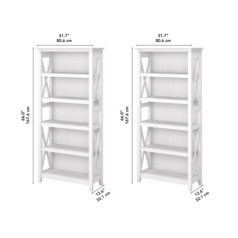 key west 5 shelf bookcase set in pure white oak - engineered wood
