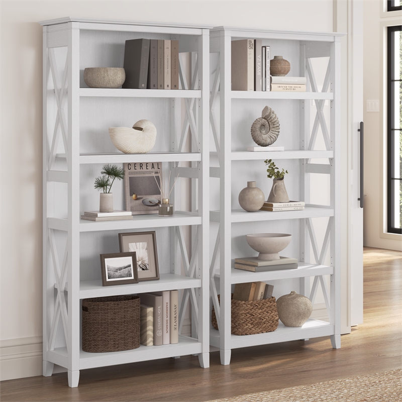 key west 5 shelf bookcase set in pure white oak - engineered wood