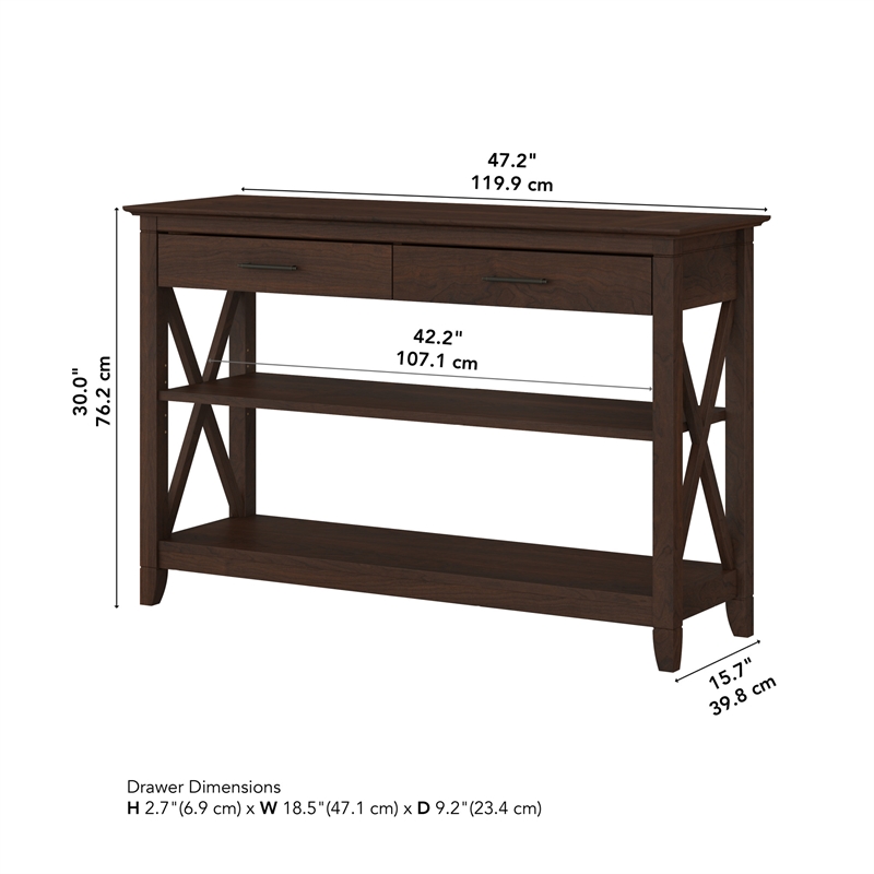 Key West Console Table with Drawers and Shelves in Bing Cherry - Engineered Wood