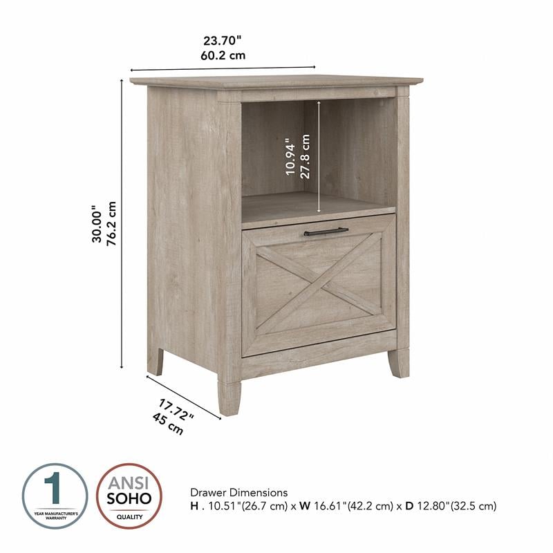 Key West Lateral File Cabinet with Shelf in Washed Gray - Engineered Wood