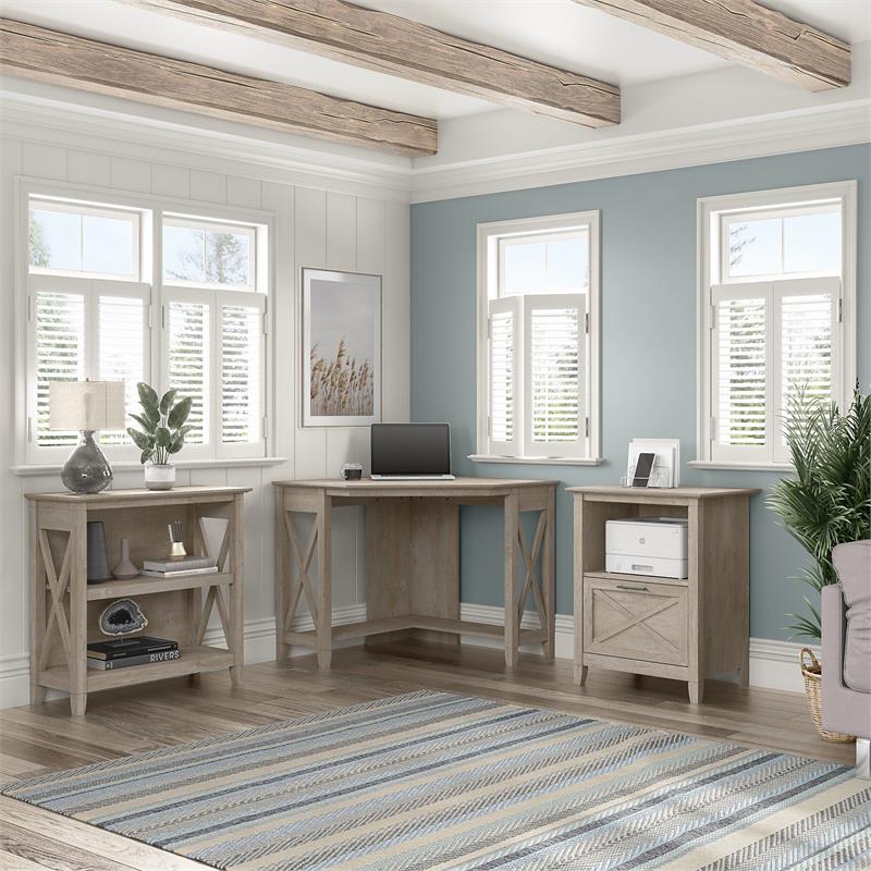 Key West Lateral File Cabinet with Shelf in Washed Gray - Engineered Wood