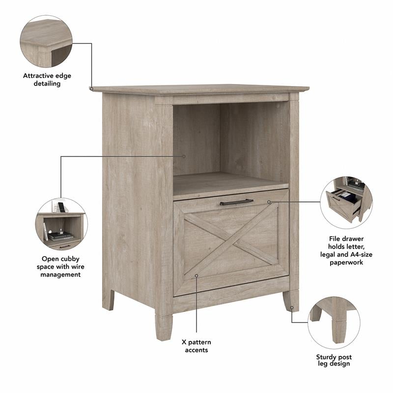Key West Lateral File Cabinet with Shelf in Washed Gray - Engineered Wood