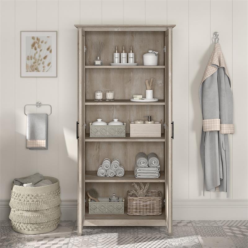 Key West Bathroom Storage Cabinet with Doors in Washed Gray - Engineered Wood