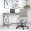 Bush Key West Engineered Wood Writing Desk with Tufted Chair in Cape Cod Gray