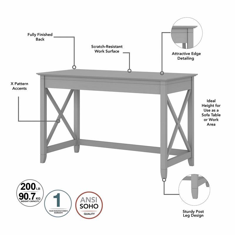 Bush Key West Engineered Wood Writing Desk with Tufted Chair in Cape Cod Gray