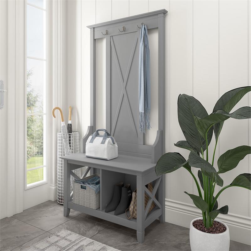 Key West Hall Tree with Shoe Storage Bench in Cape Cod Gray - Engineered Wood