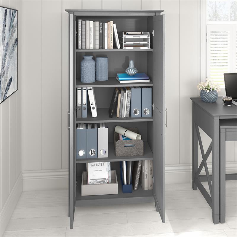 Key West Tall Storage Cabinet with Doors in Cape Cod Gray - Engineered Wood