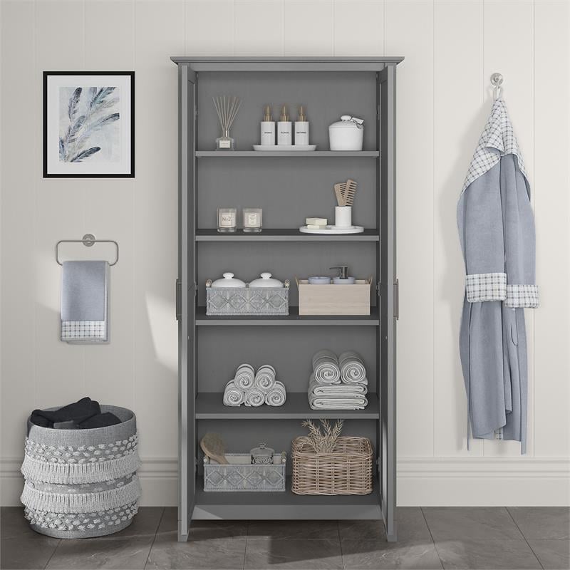 Key West Bathroom Storage Cabinet with Doors in Cape Cod Gray - Engineered Wood