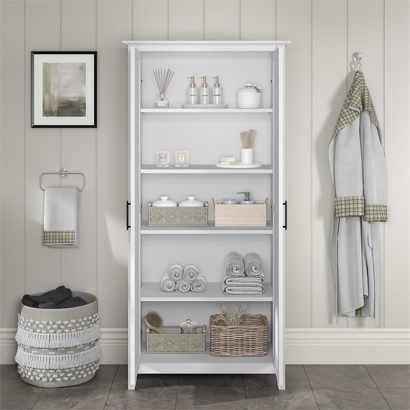 Key West Bathroom Storage Cabinet with Doors in Pure White Oak - Engineered Wood