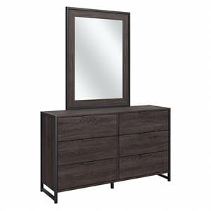 Atria 6 Drawer Dresser with Mirror in Charcoal Gray - Engineered Wood