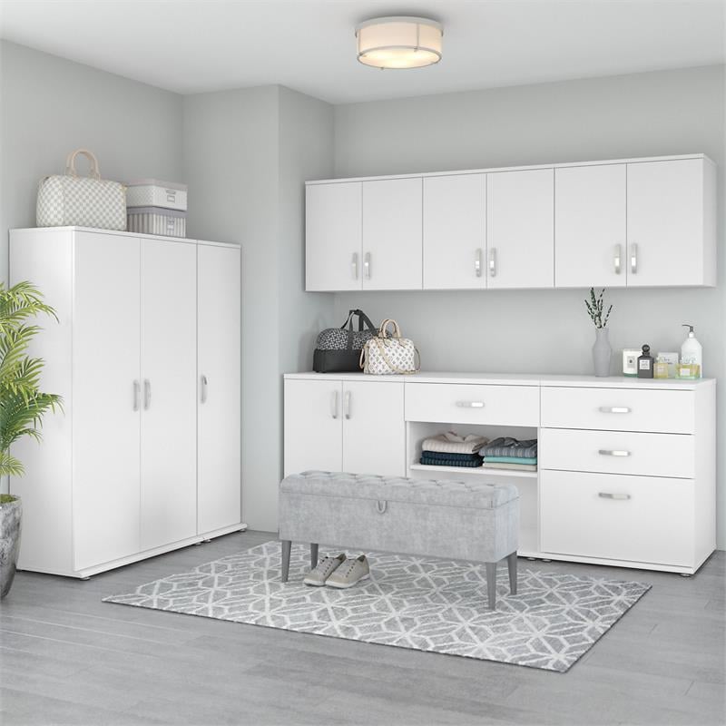 Universal Narrow Clothing Storage Cabinet in White - Engineered Wood