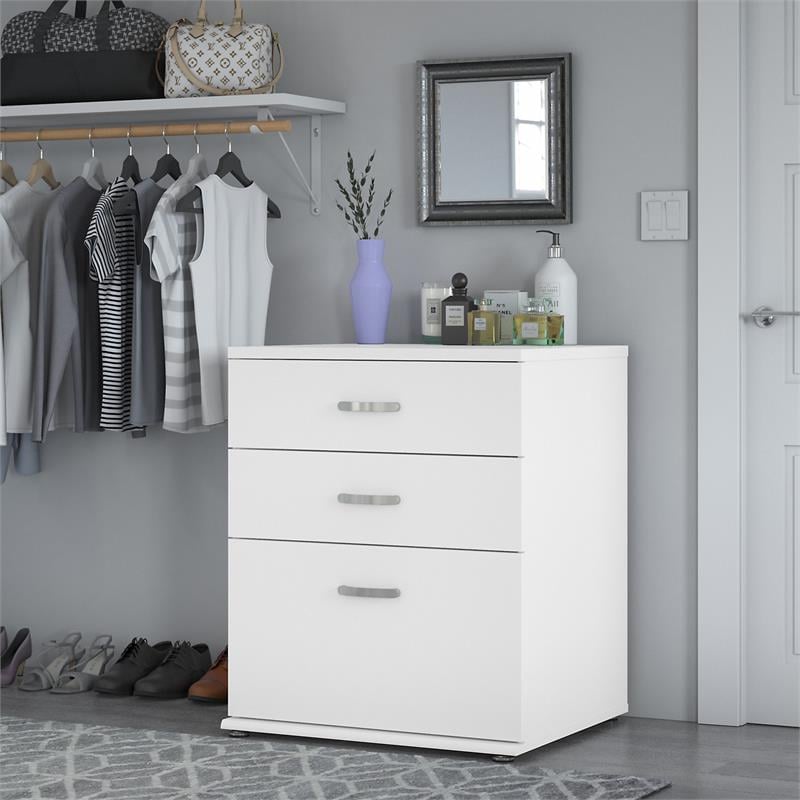Universal Closet Organizer with Drawers in White Engineered Wood
