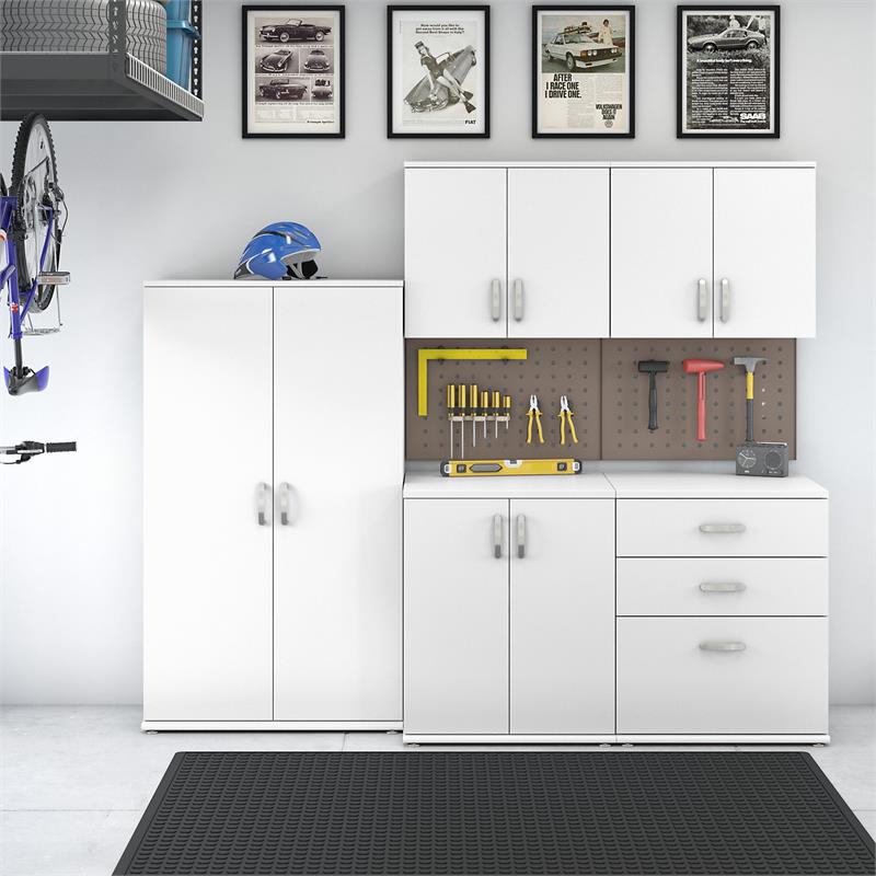 Universal 5 Piece Modular Garage Storage Set in White - Engineered Wood