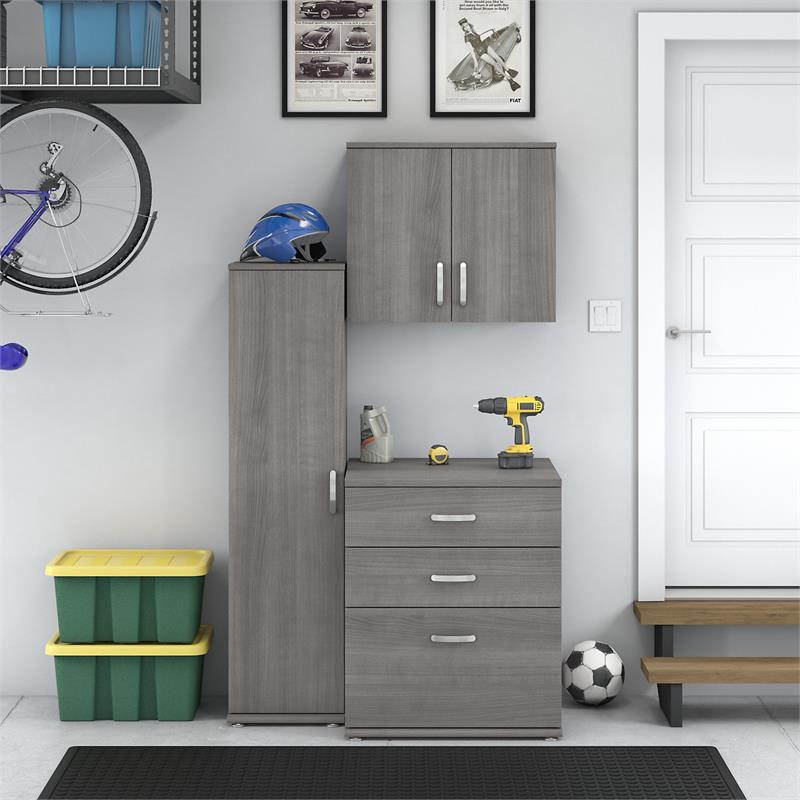 Universal 3 Piece Modular Garage Storage Set in Platinum Gray - Engineered Wood