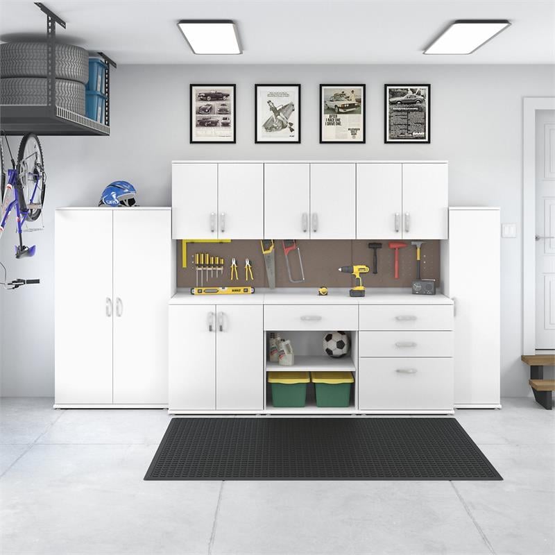 Universal Garage Storage Cabinet with Doors in White - Engineered Wood
