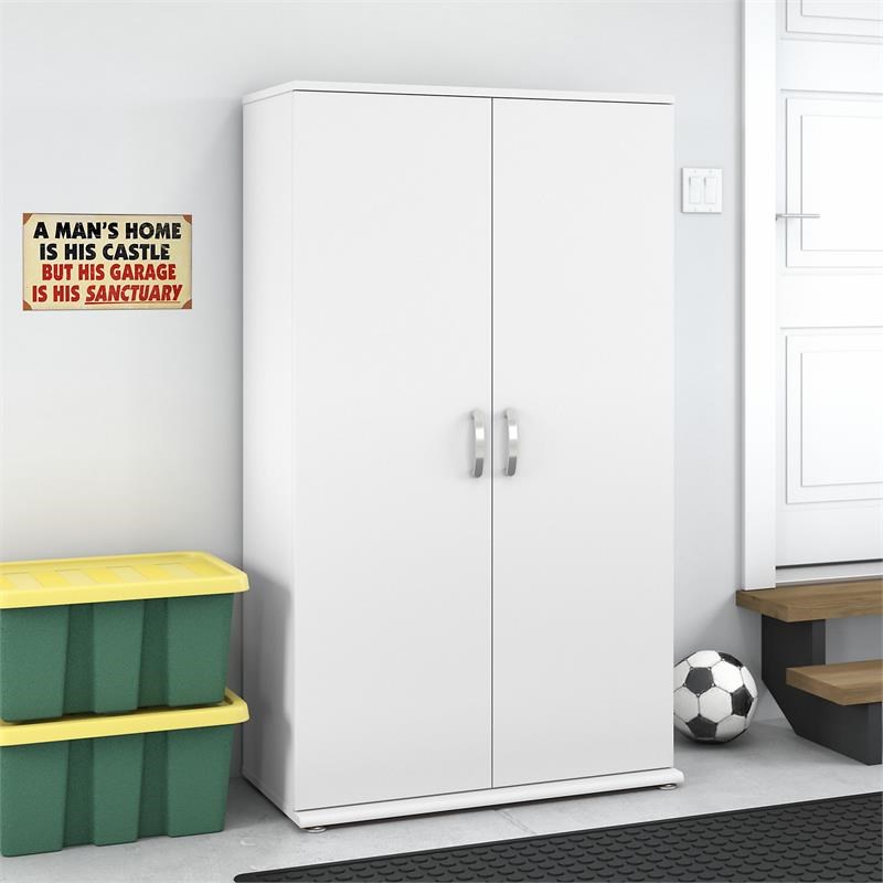 Universal Tall Garage Storage Cabinet in White - Engineered Wood