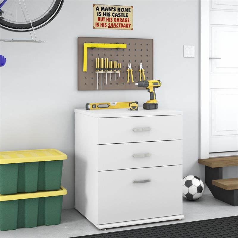 Universal Garage Storage Cabinet with Drawers in White - Engineered Wood