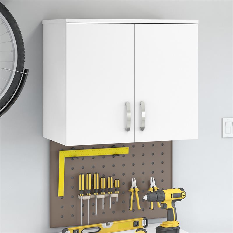 Universal Garage Wall Cabinet with Doors in White - Engineered Wood