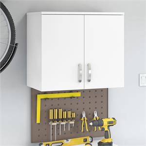 Universal Garage Wall Cabinet with Doors in White - Engineered Wood