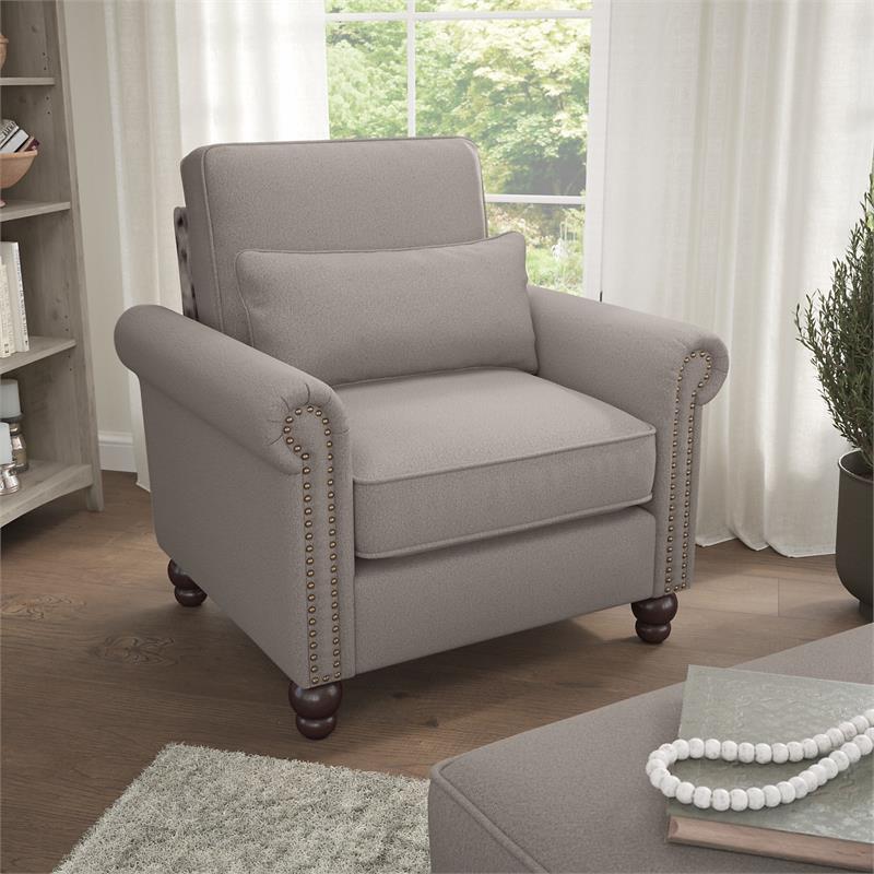 Coventry Accent Chair with Arms in Beige Herringbone Fabric