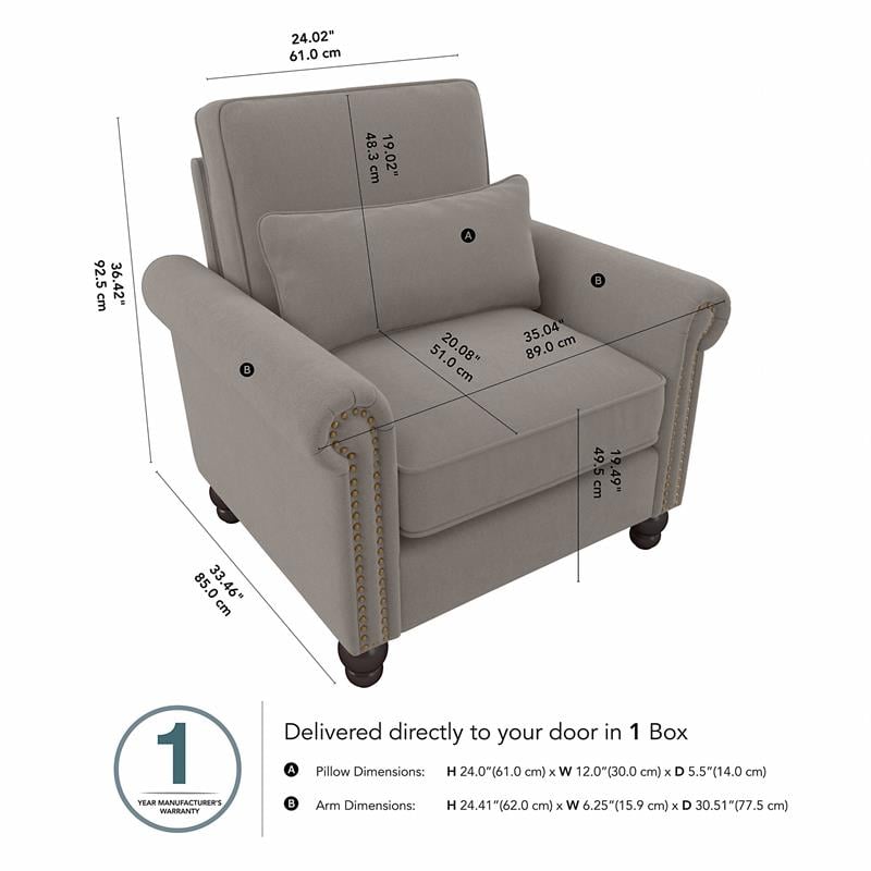 Coventry Accent Chair with Arms in Beige Herringbone Fabric