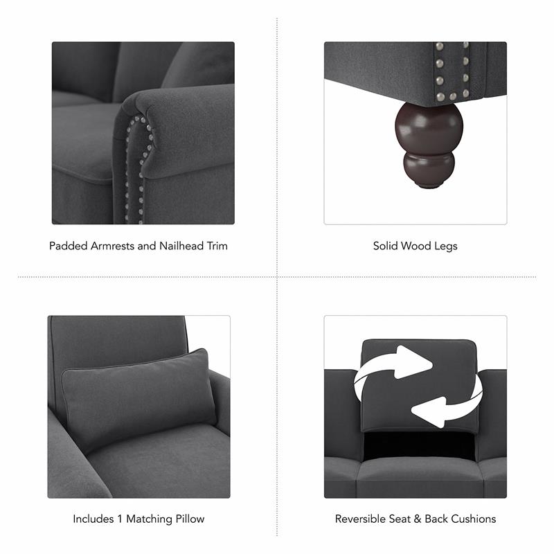 Coventry Accent Chair with Arms in Charcoal Gray Herringbone Fabric